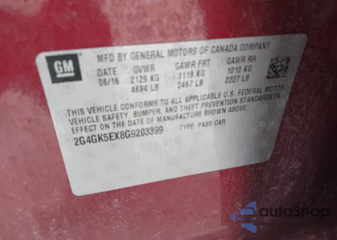 2016 Buick Regal Turbo из США, поврежденный, VIN 2G4GK5EX8G9203399